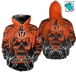 Cincinnati Bengals Pumpkin Skull NFL Gifts 3D Pullover Hoodie For Fan