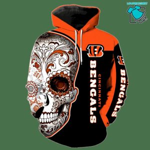 Cincinnati Bengals Sugar Skull NFL Gifts 3D Pullover Hoodie For Fan