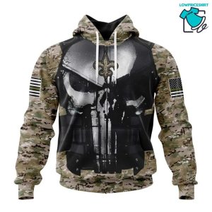 Personalized New Orleans Saints Nfl Gifts Camo The Punisher 3D Pullover Hoodie
