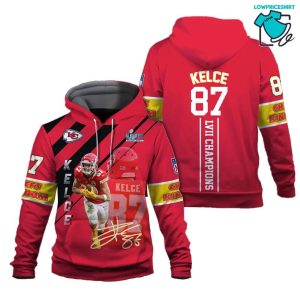 Kelce 87 Lvii Champions Kansas City Chiefs Super Bowl Champion 2023 Unisex 3D Hoodie