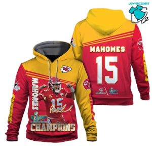 Patrick Mahomes 15 Kansas City Chiefs Super Bowl Champion 2023 Afc Champions Unisex 3D Hoodie