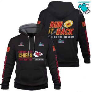 Patrick Mahomes Run It Back Defend The Kingdom Kansas City Chiefs Super Bowl Champion 2023 Unisex 3D Hoodie