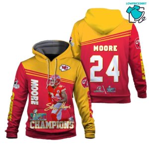 Skyy Moore 24 Kansas City Chiefs Super Bowl Champion 2023 Afc Champions Unisex 3D Hoodie