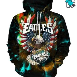 Eagle With Flag American Hold Logo Philadelphia Eagles, 3D Hoodie NFL Gift Ideas For Football Fans