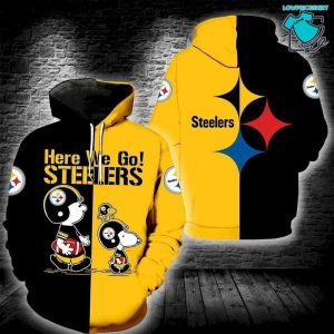 Here We Go Steelers Snoopy And Woodstocks Pittsburgh Steelers, 3D Hoodie NFL Gift Ideas For Football Fans