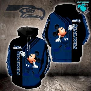 Mickey Mouse Catch Logo Seattle Seahawks, 3D Hoodie NFL Gift Ideas For Football Fans