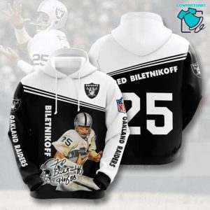 Oakland Raiders 25 Fred Biletnikoff Signature, 3D Hoodie NFL Gift Ideas For Football Fans