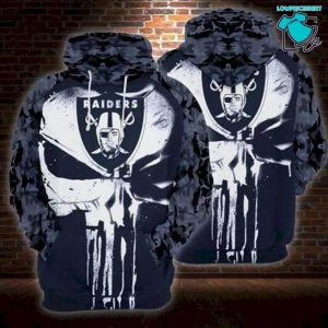 Oakland Raiders Logo Skull Punisher, 3D Hoodie NFL Gift Ideas For Football Fans