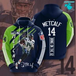 Philadelphia Eagles 14 Dk Metcalf Signature Bring On The 12, 3D Hoodie NFL Gift Ideas For Football Fans