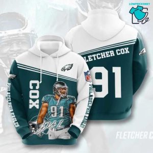 Philadelphia Eagles 91 Fletcher Cox Signature, 3D Hoodie NFL Gift Ideas For Football Fans