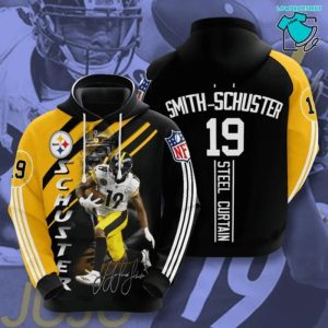 Pittsburgh Steelers 19 Smith Schuster Signature Steel Curtain, 3D Hoodie NFL Gift Ideas For Football Fans
