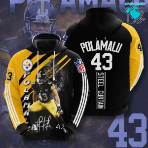 Pittsburgh Steelers 43 Troy Polamalu Signature Steel Curtain, 3D Hoodie NFL Gift Ideas For Football Fans