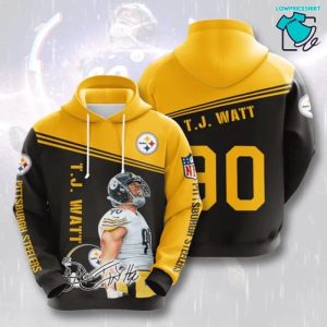 Pittsburgh Steelers 90 T J Watt Signature, 3D Hoodie NFL Gift Ideas For Football Fans